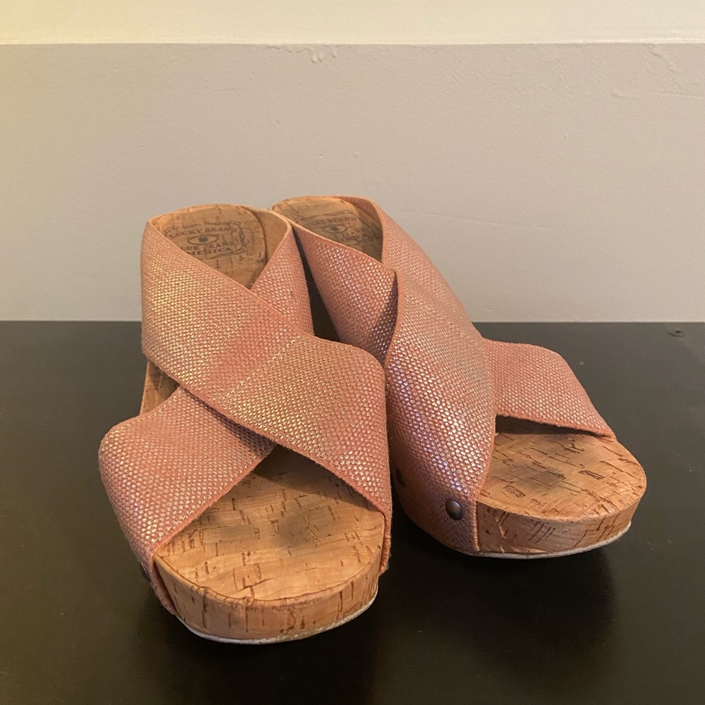 Rose gold cork wedges